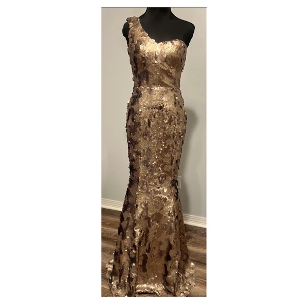 Tarik Ediz Dresses Beautiful Tarik Ediz One Shoulder Bronze Sequin